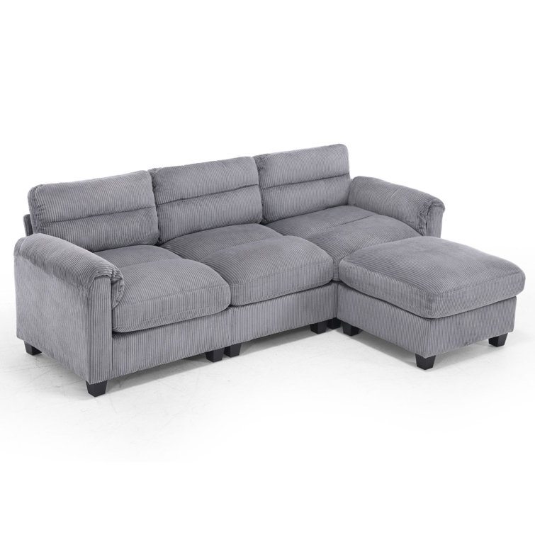 Bonzy Home 5Piece Corduroy Upholstered Modular Sectional, 2 Ottomans